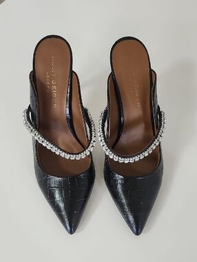 Kurt Geiger Black Pointed Crystal-Strap Mules